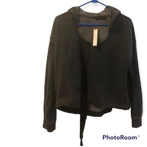 NWT Soncy Womens Washed Black U-Neck Cropped Hoodie SIZE 0